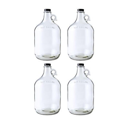 Fastrack 4-Pack 1 Gallon Glass Jug Set (128 oz) w/ Polyseal Caps | Multipurpose 1 Gallon Jug, & Detergent Dispenser for Laundry, Glass Jar for Liquids, Water & Juice - size: 4 Count (128 oz per bottle)