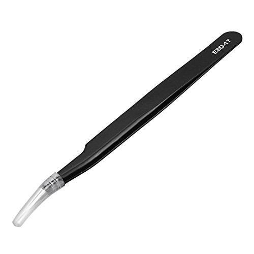 uxcell ESD-17 Tweezers, Anti-Static Stainless Steel Non-magnetic Curved Tip for Craft Jewelry Electronics, 4.8" Overall Length 3 Pcs