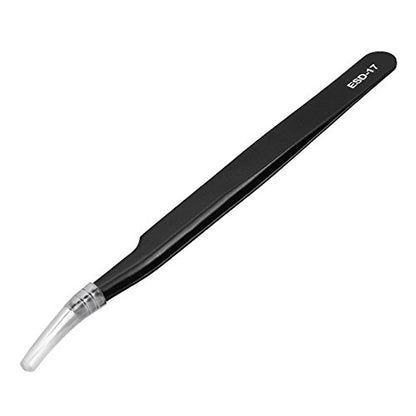uxcell ESD-17 Tweezers, Anti-Static Stainless Steel Non-magnetic Curved Tip for Craft Jewelry Electronics, 4.8" Overall Length 3 Pcs