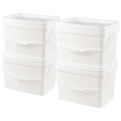 Readsky 5.2 Gallon White Plastic Food Storage Bucket with Lid – BPA-Free, Stackable, Leak-Proof Rectangular Container with Handle (4-Pack)