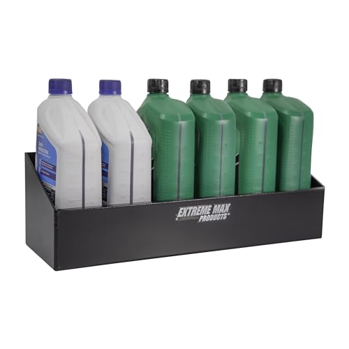 Extreme Max 5001.6455 Wall-Mount Aluminum 6-Quart Liquids Storage Shelf for Race Trailer, Garage, Shop, Enclosed Trailer, Toy Hauler - Holds Six 1-Quart (32 oz.) Bottles, Black