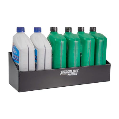 Extreme Max 5001.6455 Wall-Mount Aluminum 6-Quart Liquids Storage Shelf for Race Trailer, Garage, Shop, Enclosed Trailer, Toy Hauler - Holds Six 1-Quart (32 oz.) Bottles, Black