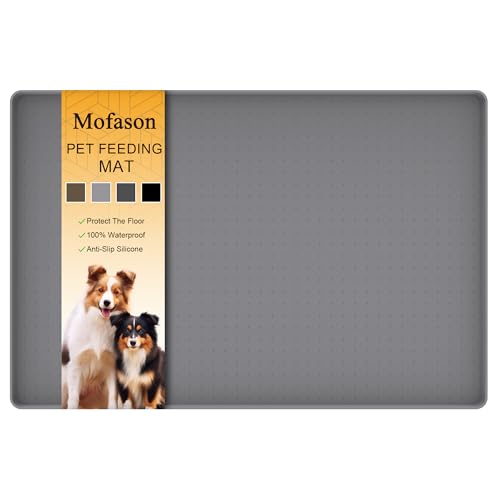 Pet Food Mat Waterproof Dog Mat 24”x16” Large – 0.5” inch Raised Edge,Pet Silicone Feeding Placemat Water Bowl Tray for Floors, Nonslip Washable Dog Mat for Food and Water