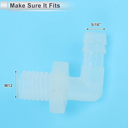 5 Pcs Plastic Hose Barb Fitting 90° Elbow 5/16" Hose Barb M12 Male NPT Barbed Adapter Clear PP - size: 5/16"-M12