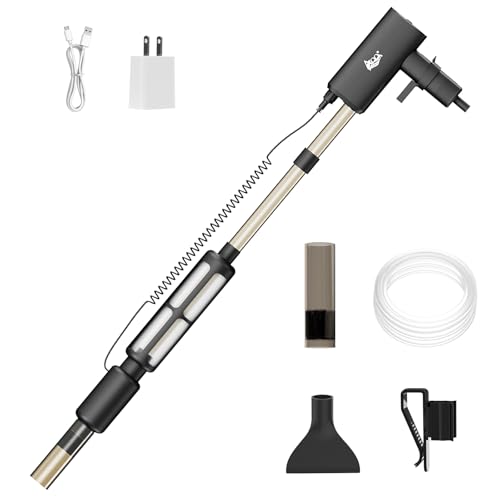 AQQA Electric Aquarium Vacuum Gravel Cleaner - 8W/213GPH Rechargeable Fish Tank Cleaning Tools Automatic Water Changer Pump with Debris Clean & Sand Washing, 4-Speed Adjustable Powerful Suction - size: 8W with 213GPH