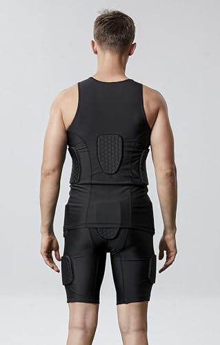 Topeter Men’s Padded Football Shirt Rib Protectors Compression Shirts with Pads Basketball Protective Gear Rugby Tank Top - size: Large