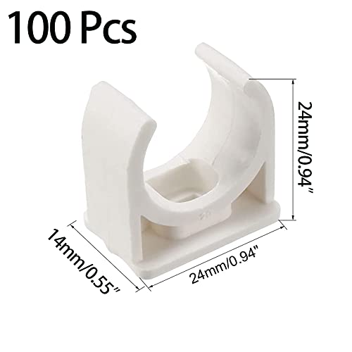 100 Pcs U-Shaped PVC Water 20mm Pipe Clamps Clips, U-Shaped Buckles Fit for 3/4" (20mm) Water Pipes and TV Trays Tubing Hose Hanger Support Pex Tubing （White 20mm）