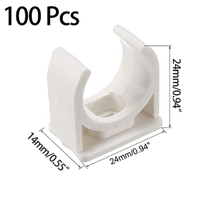 100 Pcs U-Shaped PVC Water 20mm Pipe Clamps Clips, U-Shaped Buckles Fit for 3/4" (20mm) Water Pipes and TV Trays Tubing Hose Hanger Support Pex Tubing （White 20mm）