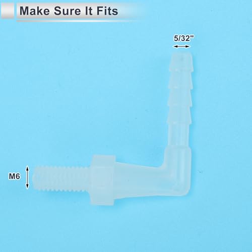 5 Pcs Plastic Hose Barb Fitting 90° Elbow 5/32" Hose Barb M6 Male NPT Barbed Adapter Clear PP - size: 5/32"-M6