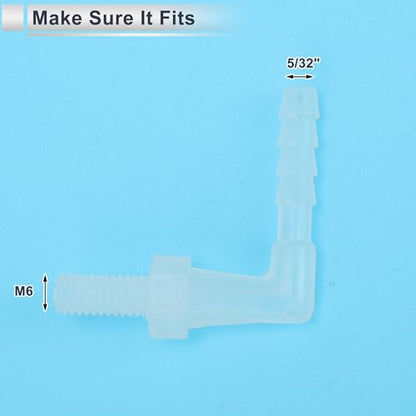 5 Pcs Plastic Hose Barb Fitting 90° Elbow 5/32" Hose Barb M6 Male NPT Barbed Adapter Clear PP - size: 5/32"-M6