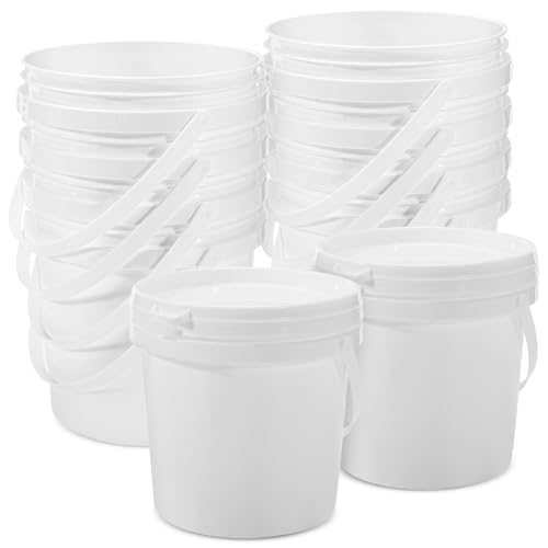 10 Pack 1.4 Quart White Plastic Storage Buckets with Airtight Lids & Built-in Handles, Stackable Portable Containers for Dry Food, Paint, Camping Gear & Fishing Accessories