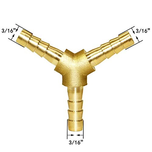 3/16" Hose Barb Y Shaped 3 Way Union Fitting Adapter Intersection/Split Brass Water/Fuel/Air - size: 3/16"