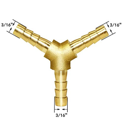 3/16" Hose Barb Y Shaped 3 Way Union Fitting Adapter Intersection/Split Brass Water/Fuel/Air - size: 3/16"
