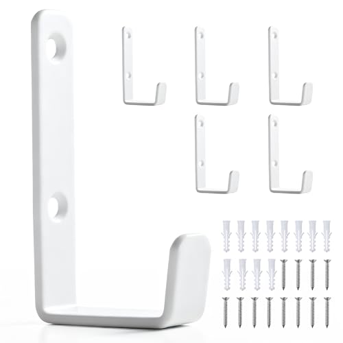 Heavy Duty Hooks, Stainless Steel Hooks for Hanging, Wall Mount Hook, Coat Hook, Wall Hooks Towel Hook Garage Holder Screw Hanger, Utility Hooks, 6 Pack (White) - color: White