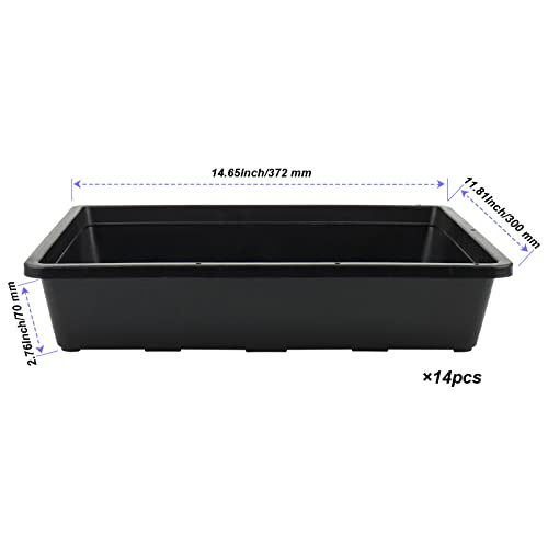 14 Pack 15 x 12 Inch Seed Starter Trays, Plastic Garden Mesh Bottom Plant Germination Trays, Black Growing Tray for Seedling, Microgreen, Soil Blocks, Wheatgrass, Hydroponic and Fodder Systems