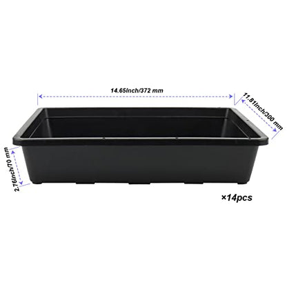 14 Pack 15 x 12 Inch Seed Starter Trays, Plastic Garden Mesh Bottom Plant Germination Trays, Black Growing Tray for Seedling, Microgreen, Soil Blocks, Wheatgrass, Hydroponic and Fodder Systems