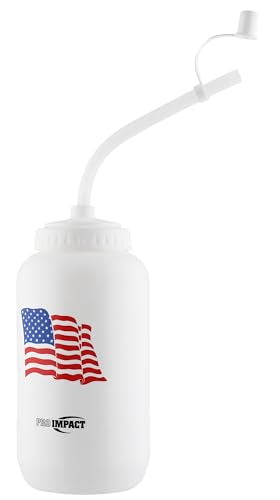 Squeezable Water Bottle Bendable Long Straw - LDPE BPA Free Plastic - Hydration for Baseball Hockey Gym MMA Yoga Boxing Cycling Softball Football Lacrosse (35.5 Oz.) - style: White American Flag