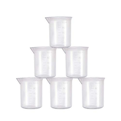 Othmro Measuring Cups 100ml PP Plastic Graduated Beaker Transparent for Lab Kitchen Liquids 6pcs - color: 100ml 6Pcs