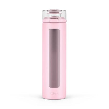 Ello Syndicate 20oz Glass Water Bottle with Flip Lid and Sleeve, Cashmere - color: Cashmere Pink, size: 20 Ounces