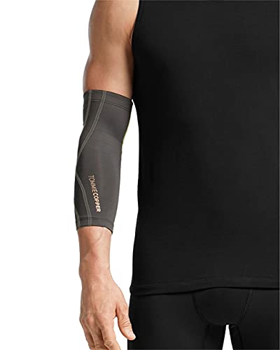 Tommie Copper Performance Compression Elbow Sleeve, Men & Women, UPF 50 Sleeve for Tennis Elbow & Golfers Elbow Relief - color: Slate Grey W/Tonal Stitching, size: Medium