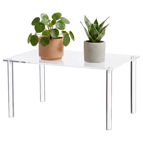 16 x 10 in Large Acrylic Risers Display Stands, Clear Display Stand for Collectibles, Rectangular 4-Leg Acrylic Plant Stand, Thick Shelf Riser for Planters Figures Dishes Spices Photography