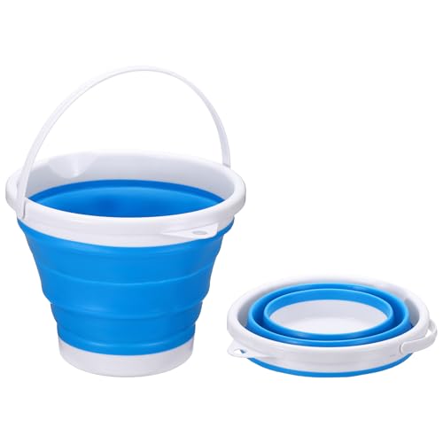 uxcell Collapsible Bucket, 1.3 Gallon (5L) Small Foldable Bucket, Portable Water Pail Round Tub Cleaning Tools with Handle for RV Camping Household Garden Fishing Car Wash, Blue