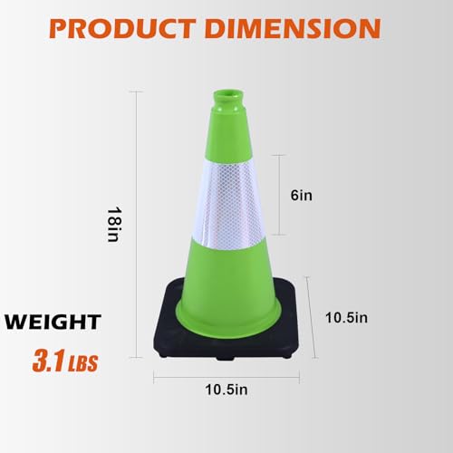 8 Pack 18 Inch Green PVC Traffic Cones Black Base Stable Durable, Parking Lot Driveway School Training Safety Cones Multi-Purpose (8, Green, 18 Inch) - color: Green, size: 18 Inch