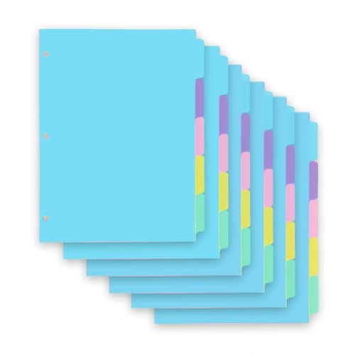 5-tabs 6 Set Binder Dividers with Tabs,Plastic Index with Label,Colored Tab Dividers for 3 Ring Binder (Total 30 Pcs)