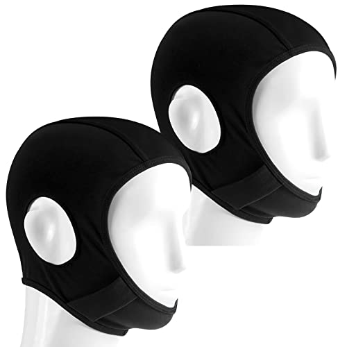 2 Pcs Wrestling Hair Cover Cap Grappling Hair Cap Black Full Cover Wrestling Headgear with Chin and Open Ears for MMA BJJ Judo Women Men