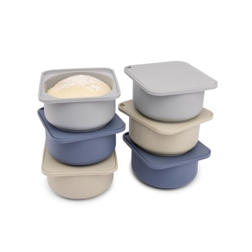 Pizza Dough Proofing Silicone Containers with Lids | Pizza Making Accessories | Set of 6 | Multi Blue (2 Dough, 2 Smoke, 2 Steel) | Original Size (make 12" Pizzas) - color: Multi Blue, size: Pack of 6