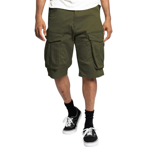 Twill Cargo Shorts for Men 2025 Summer Casual Elastic Waist Drawstring Baggy Stretch Workout Shorts with Pockets Army Green S