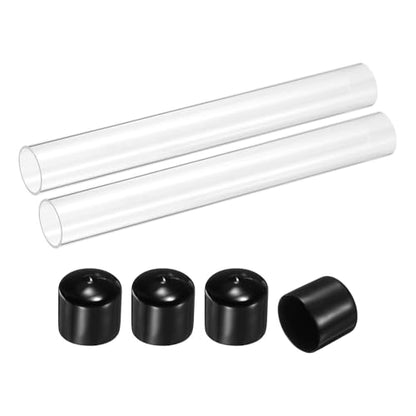 uxcell 2Pcs Clear Rigid Acrylic Pipe, 31mm(1.22") ID x 35mm(1.38") OD 12" Round Polycarbonate Tube Plastic Tubing with Rubber Caps for Plumbing, Lighting, Aquarium, DIY Projects