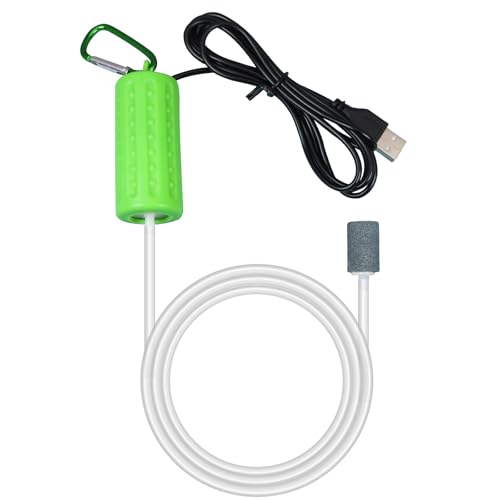 Aquarium Air Pump USB Air Pump Mini Aquarium Air Pump Ultra Quiet Fish Tank Air Pump Energy Saving Oxygen Bubbler Includes Aquarium Oxygen Tube + Air Stones 1W - color: Grass Green
