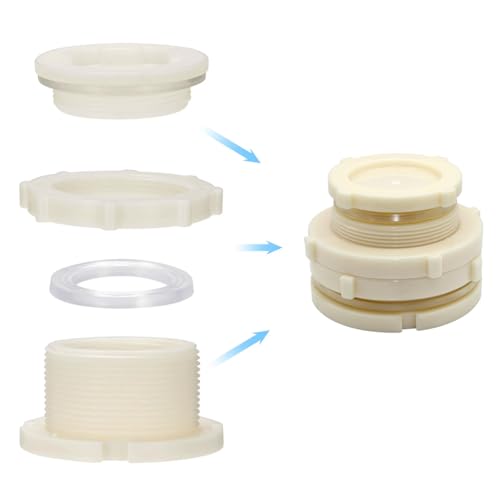 2.5" Female ABS Bulkhead Fitting, Plastic Water Tank Connector Adapter Fitting with Plugs for Outdoor rain Barrel Garden Hose Adapter Spigot kit Water Tank Gallon Drain Bucket(Set of 1)