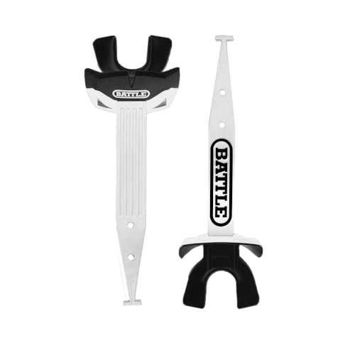 Battle Sports Speed Pro Two-Tone Mouthguard, White/Black | Braces compatible with no boiling required, Thicker connected strap resists tearing, Airflow channels boost breathability - color: White/Black