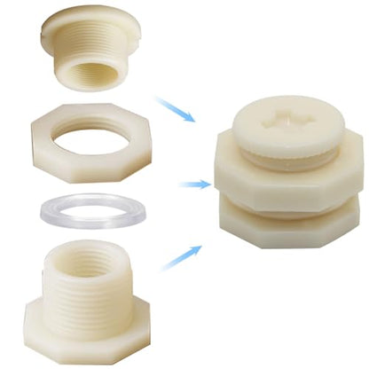 1/2 Female ABS Bulkhead Fitting, Plastic Water Tank Connector Adapter Fitting with Plugs for Outdoor rain Barrel Garden Hose Adapter Spigot kit Water Tank Gallon Drain Bucket(Set of 4)