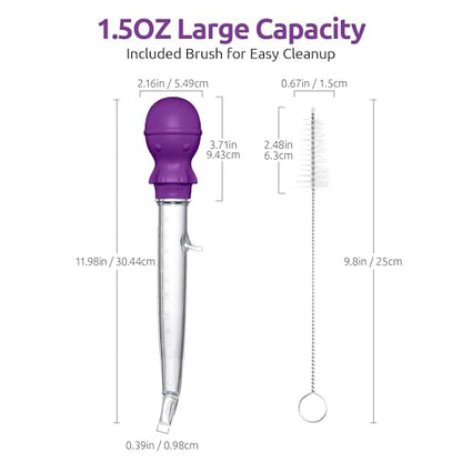 U-Taste 228.2℉ Heat Resistant Food Grade 1.5oz Angled Turkey Baster, and 18/8 Stainless Steel Square Measuring Spoons Set of 8 (Purple+Silver)