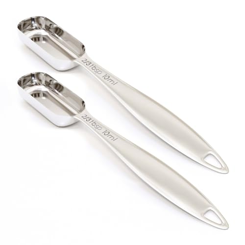 2PCS 2/3Tablespoon (2tsp, 10ml) Single Measuring Spoon, Individual Stainless Steel Long Handle Measure Teaspoon Only - size: 2/3tbsp|2tsp|10ml|1/3oz
