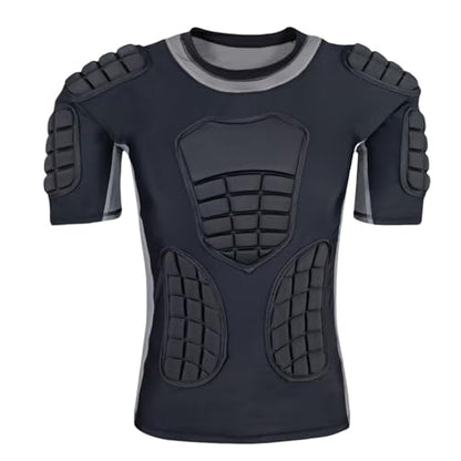 Topeter Men’s Padded Football Shirt with Chest, Rib, Back, Shoulder Pads, Impact Protection Shirts for Rugby, Baseball - size: Large, style: Gray