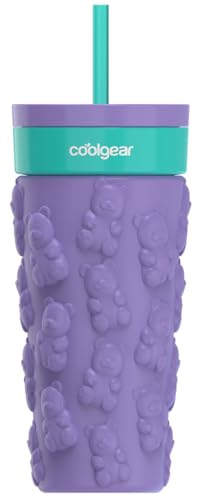 COOL GEAR 20oz Go Grip Tumbler, Valentine’s Day Gummy Bear Pattern Reusable Travel Mug, BPA Free Lid, Hot and Cold Beverages 2 Pack - PURPLE/RED - color: PURPLE/RUBY