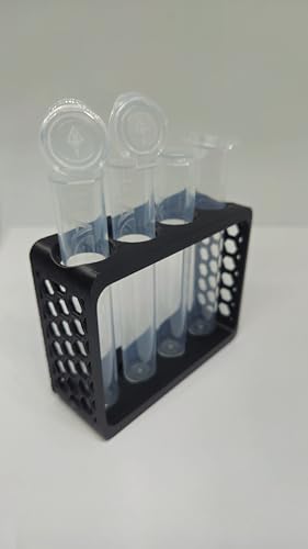 Aquatic Water Quality Testing Tube Holder with 4CT 10ml Test Tubes 5ml Markings - Plastic Durable Rack, 4 Tubes Variation (Black Rack w/ 4CT Testing Tubes)