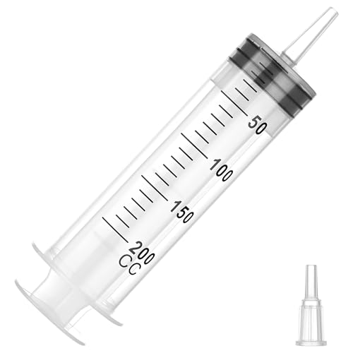 200ml Large Syringe for Thick Liquids, Plastic Syringe Without Needle for Scientific Labs, Oil, Lubricant Refilling, Individually Wrapped - style: 200cc