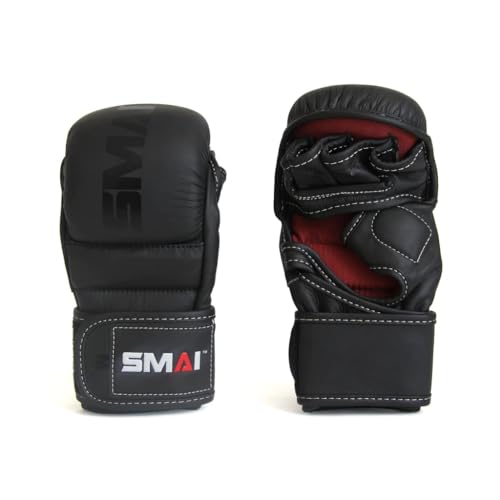 SMAI Leather Hybrid MMA Sparring Gloves: Premium Leather for Kickboxing, Cage Fight, Striking, Grappling, Martial Arts, and Heavy Bag Training. Open-Palm Design for Men and Women. - size: X-Large