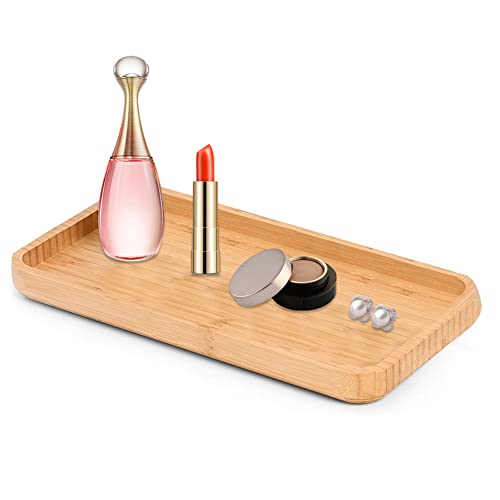 Bamboo Vanity Tray Bamboo Counter Tray Rack for Organizing Decor Display Toilet Tank Top Tray Pallet, Bathroom Storage Vanity Pallet 11.8 x 6 x 0.7in