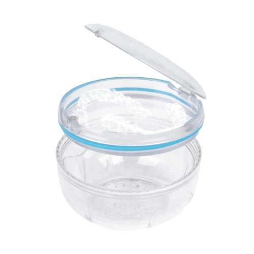 Retainer Cleaner Case,Double Layer Denture Cup for Soaking - color: Transparent