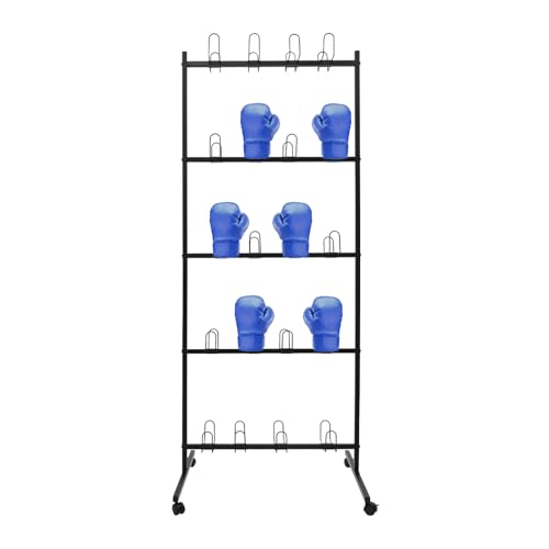 Boxing Glove Storage Rack, 5 Tier 20 Pairs Free Standing Metal Boxing Gloves Drying Rack with Universal Wheels for Gym Home Boxing Training Room - color: Black
