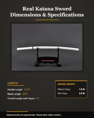 Katana Samurai Sword for Display, Hand Forged Full Tang 1045 Carbon Steel - style: White