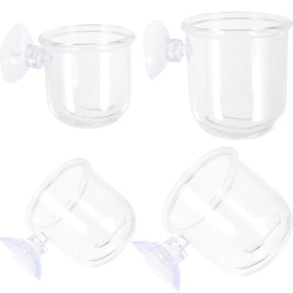 ULTECHNOVO 4pcs Glass Fish Feeder Cups with Suction Cups, Aquarium Feeding Dish Set for Betta and Shrimp Tanks, Small and Large Sizes, Aquarium Accessory for Controlled Fish Food Dispensing