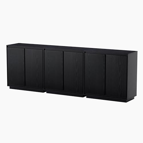 Buffet Storage Cabinet Set of 3, Sideboard Accent Cabinet with Adjustable Shelves and Handless Design, Credenza, Console Table for Living Room, Black - color: Black, size: 3 PCS