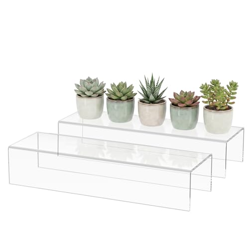 Acrylic Shelf Riser 15x4.7x3 pack of 2, Desktop Rectangular Acrylic Tray Pedestal Stand for Home Décor, Figures, Manga or Other Collectibles, 15x4.7x3 Inch - size: 15x4.7x3 Inch